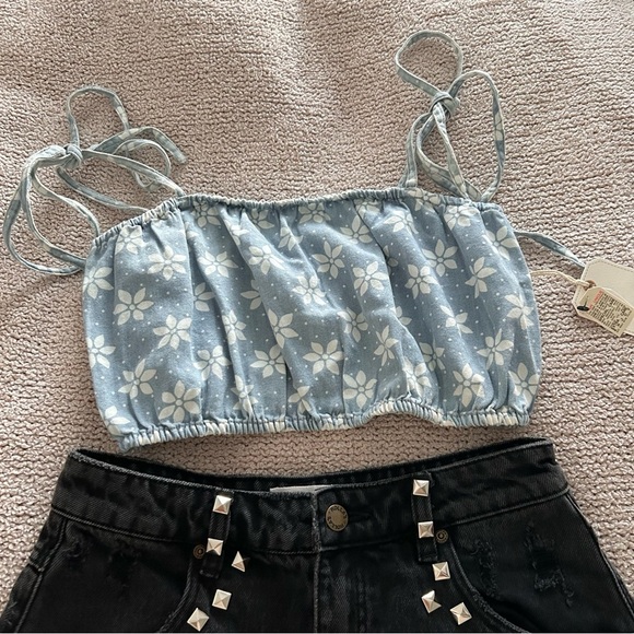 WRANGLER X BILLABONG rodeo blue western boho jean style strappy top NWT - Picture 7 of 7